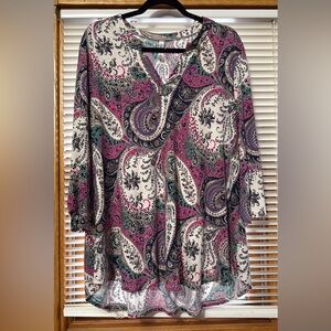 Elegant Paisley V-Neck Blouse Size XL